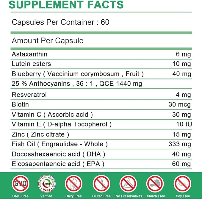 Astaxanthin Supplements, Astaxanthin 6mg with Lutein 3 Resveratrol 60 Softgel