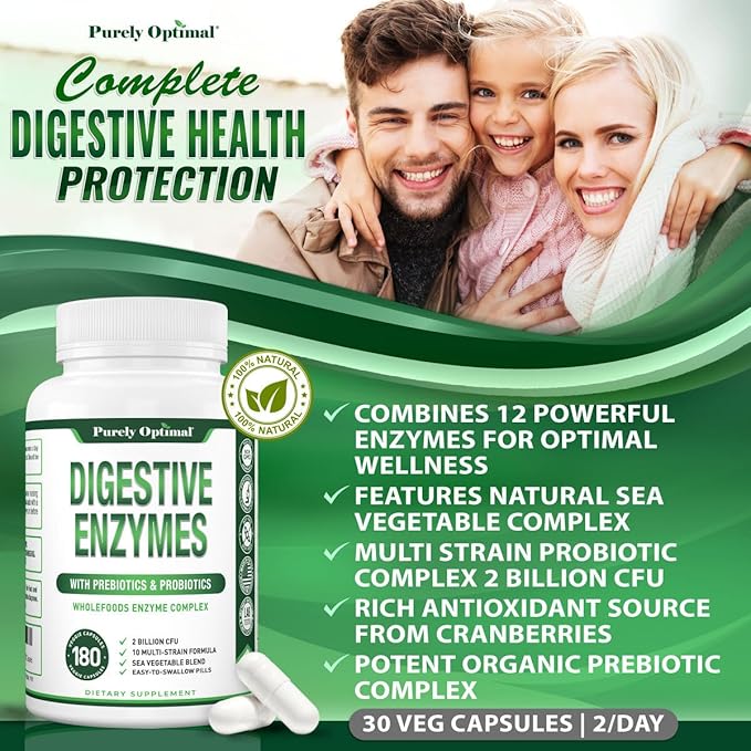 Purely Optimal Premium Digestive Enzymes Plus 180 Capsules