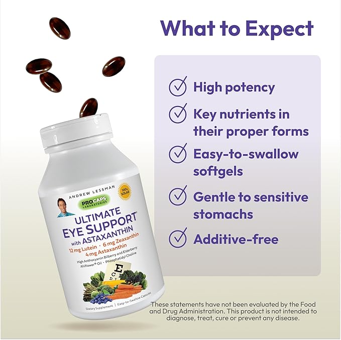 ANDREW LESSMAN Ultimate Eye Support 30 Softgels 12mg Lutein, 6mg Zeaxanthin, 4mg Astaxanthin,