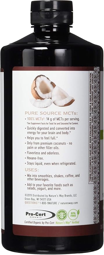 Nature's Way Nature's Way Mct Oil from Coconut Pure Source, No Filler Oils, 14 G of Mcts Per Serving, 30 Fl Oz (Pack of 6)