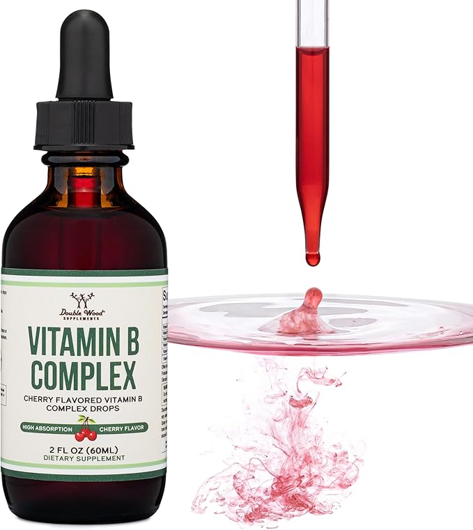 Double Wood Supplements Liquid Vitamin B Complex 2 Month B3, B6, B6, B7 B7 (Biotin), B9, and B12 - 2 FL