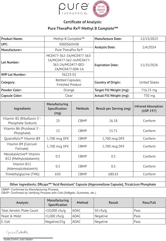Methyl B Complete 5-MTHF Folate B12 Methylcobalamin, B2, B6 B6 & 120 Vegan