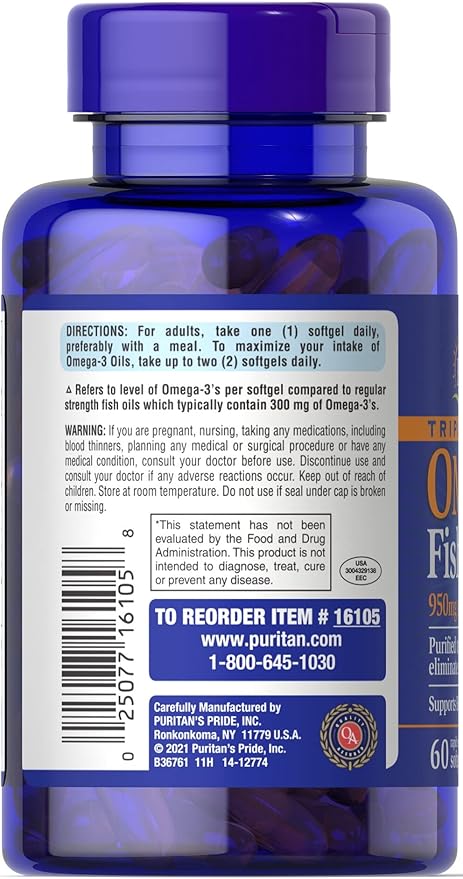 Puritan's Pride Triple Strength Omega-3 Fish 1360 mg (950 mg Omega-3)-60 Softgels