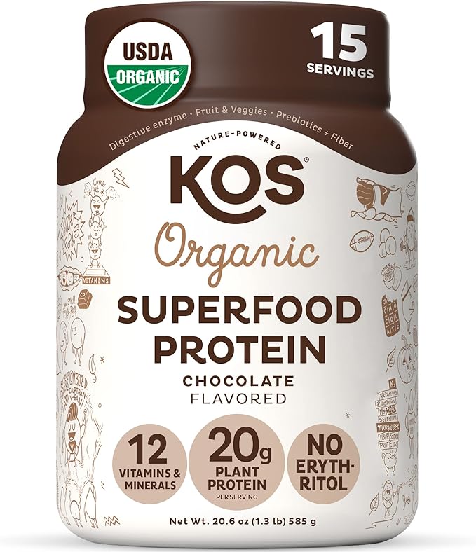 KOS Plant Based Protein Powder, Chocolate 15 Servings