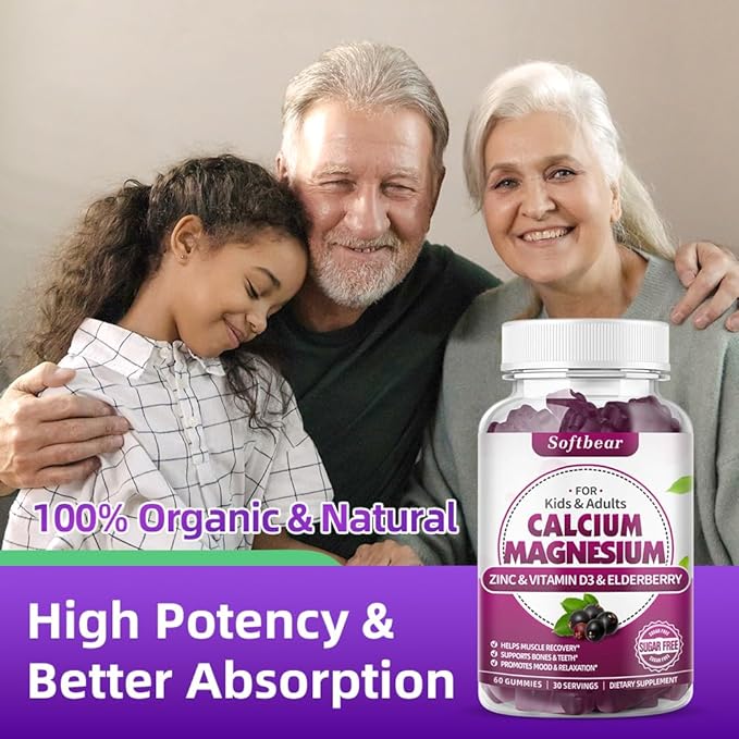 Calcium Magnesium Zinc Gummies for Women, 600 mg 60 Gummies