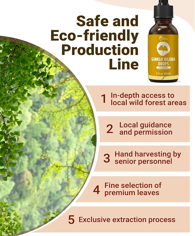 Ginkgo Biloba Liquid Extract, Organic Ginkgo 98% Absorption, 2 fl