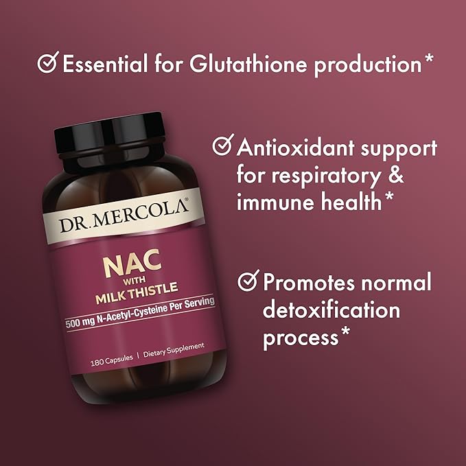 Dr. Mercola NAC with Milk Thistle, 90 Servings (180 Capsules), 500 mg