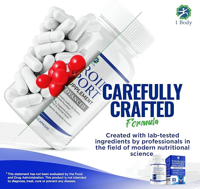 1 Body Thyroid Support Supplement with Iodine B12 Complex, 30 Day