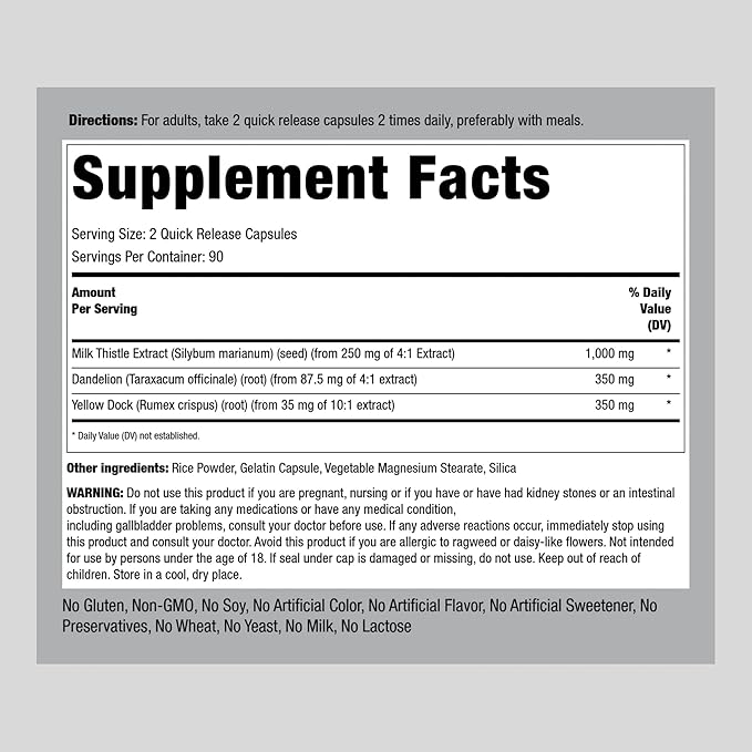 Piping Rock Milk Thistle, Dandelion & 180 Capsules