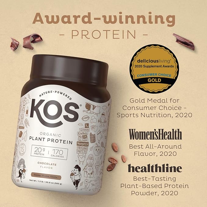 KOS Plant Based Protein Powder, Chocolate 15 Servings