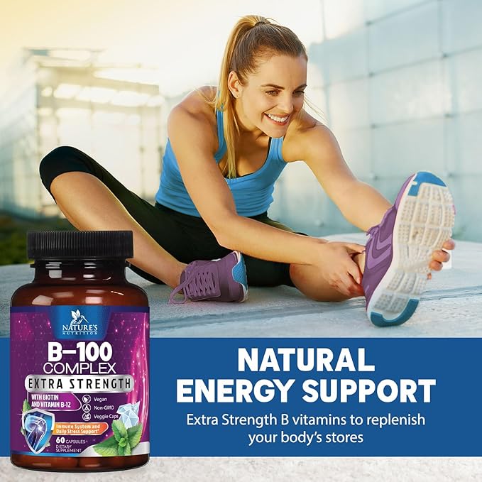 B Complex Vitamins with Vitamin B1 B2 B3 B3 B6 B6 B12 B12 B100 B100 C 60 Vegan