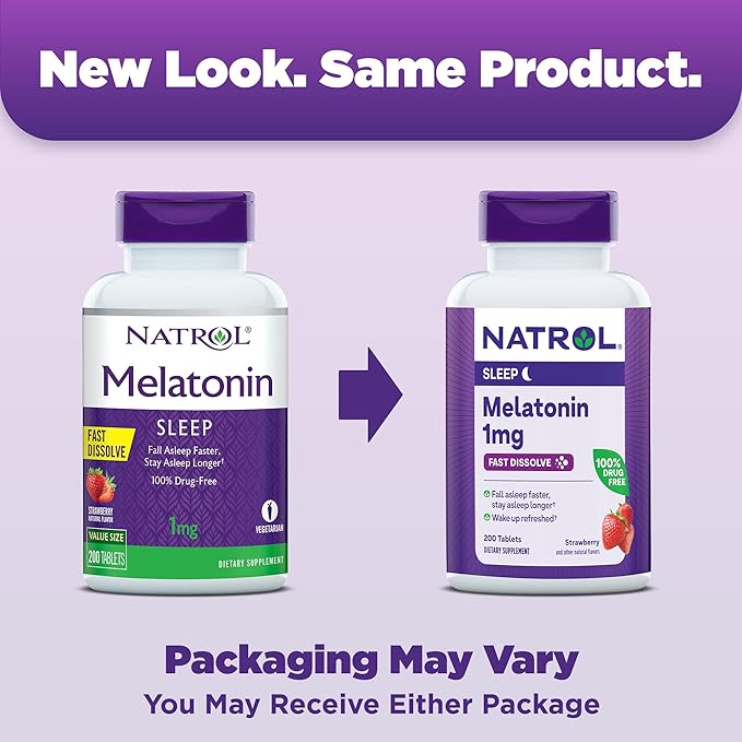 Natrol Melatonin 1mg, Strawberry-Flavored Dietary Supplement 200 Fast-Dissolve 200 Day