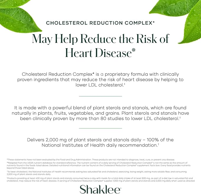 Shaklee - Cholesterol Complex: Plant-Based Formula for Cardiovascular Wellness- 120 Tablets