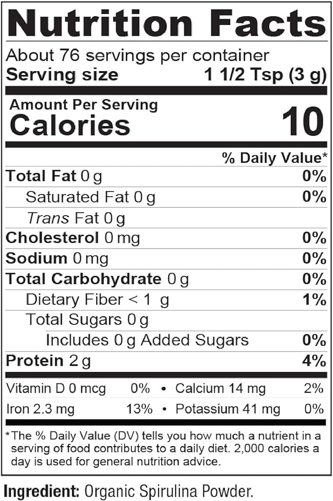 BareOrganics SPIRULINA Powder (Raw - Organic), 8 ounce (pack of 1)