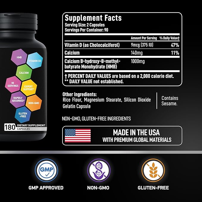 HMB and Vitamin D3 Supplement 1,000 MG D3 and 180 Days, 360 Capsules