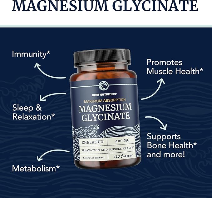 Magnesium Glycinate 400mg | High Absorption Formula for Sleep, Calm, Muscle Relaxation, Heart, Bone & Nerve Support for Women & Men | Chelated Magnesium Glycinate Supplement | 120 Ct (2 Month Supply)