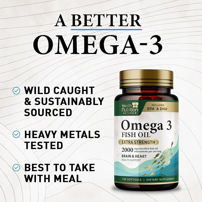 Triple Strength Omega 3 Fish Oil 2000 mg Omega-3 Supplements, 120 Count