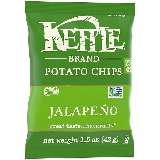 Kettle Brand Potato Chips, Jalapeno Kettle Chips, Snack Bag, 1.5 Oz (Pack of 24)