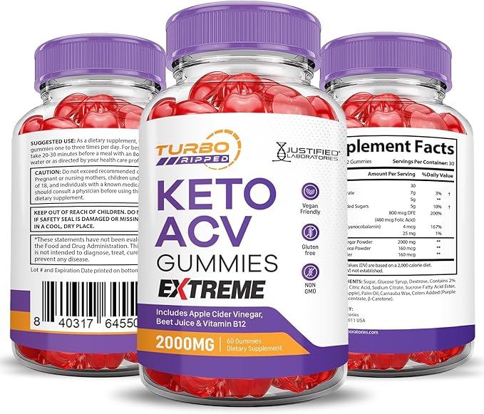 Justified Laboratories (2 Pack Turbo Ripped Keto ACV Gummies Extreme 2000MG Turbo Ripped Keto Gummies Apple Cider Vinegar Formulated with Pomegranate Beet Juice Powder B12 Vegan Non GMO 120 Gummys