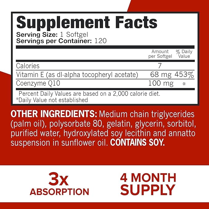 Qunol CoQ10 100mg Softgels, 3X Better 4 Month 120 Count 420mg, High 180 Count