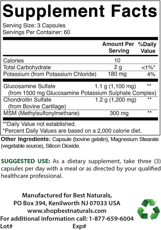 Best Naturals Glucosamine Chondroitin and MSM (Non-GMO) 180 Count