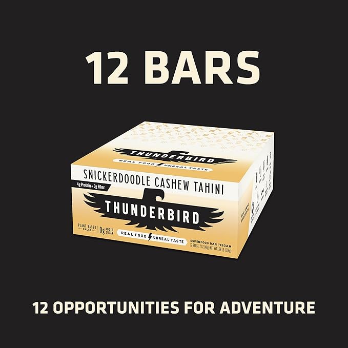 Thunderbird Bars Energy Snack, Gluten-Free with Protein, Healthy Real Food, Vegan Paleo Non-GMO, No Added Sugar, Snickerdoodle Cashew Tahini Flavor (12 Count, 1.7 oz. Bars)