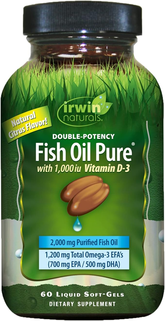 Irwin Naturals Double-Potency Fish Oil 2,000mg Omega-3 EFA's, D3, EPA 60 Liquid