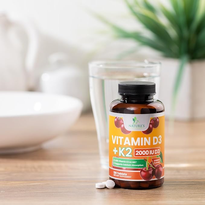 Vitamin D3 K2 as MK-7 2000iu of D3 & 75mcg K2, K2, Vitamin K2 D3 D3 Bone 120 Chewable