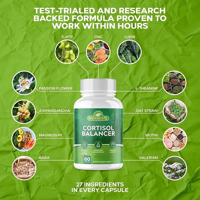 Nature's RX || #1 Rated Cortisol 27 Powerful 3rd Party 60 Capsules