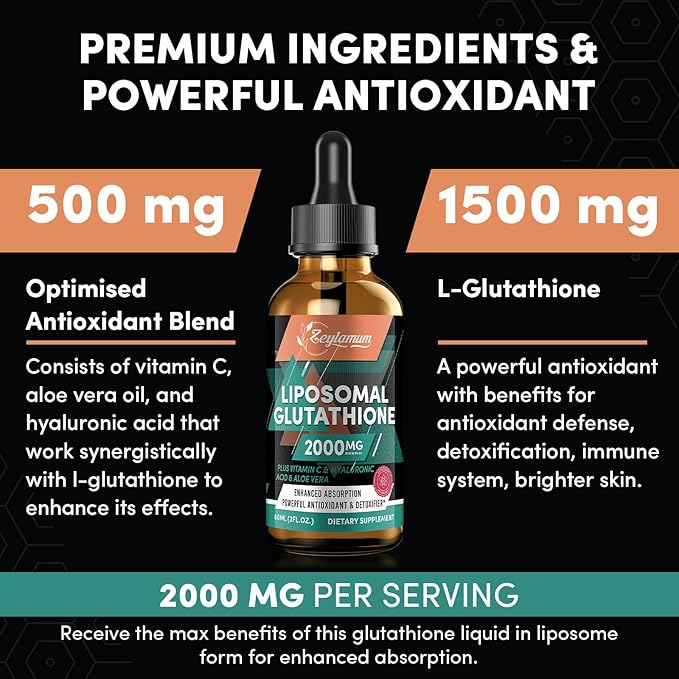 2000MG Liposomal Glutathione Liquid Drops, Enhanced 16.16 OZ