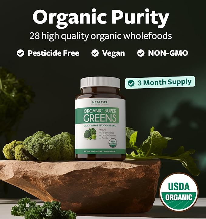 USDA Organic Greens Powder (180 Tablets) 28 Fruits