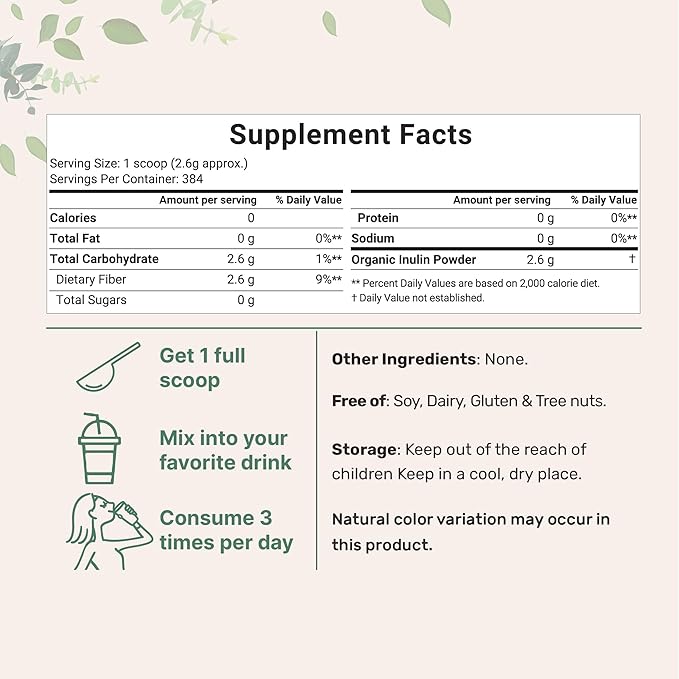 Organic Inulin FOS Powder (Jerusalem Artichoke), 2.2 Pounds (35 Ounce),