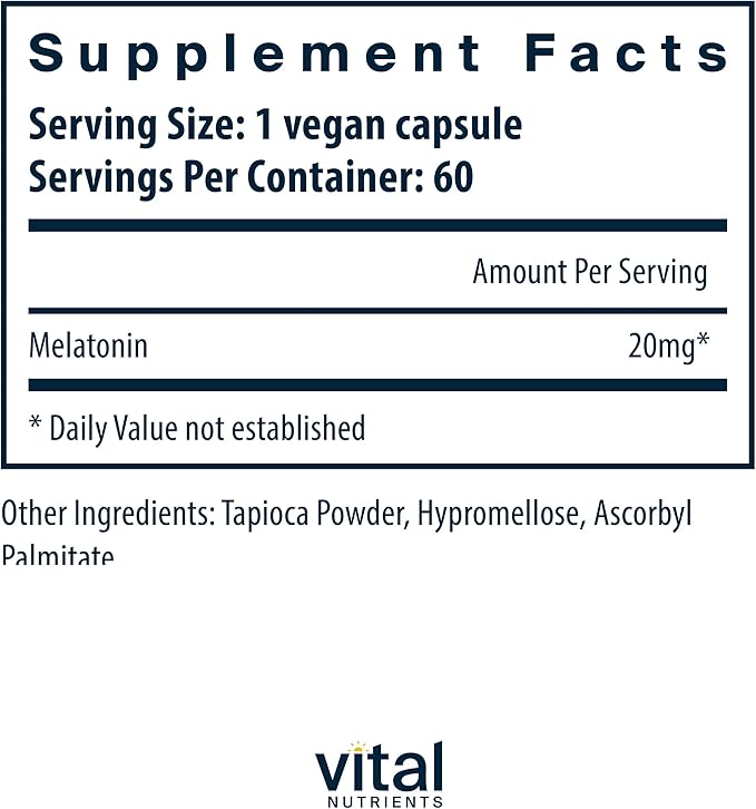 Vital Nutrients Melatonin 20mg 60 Capsules