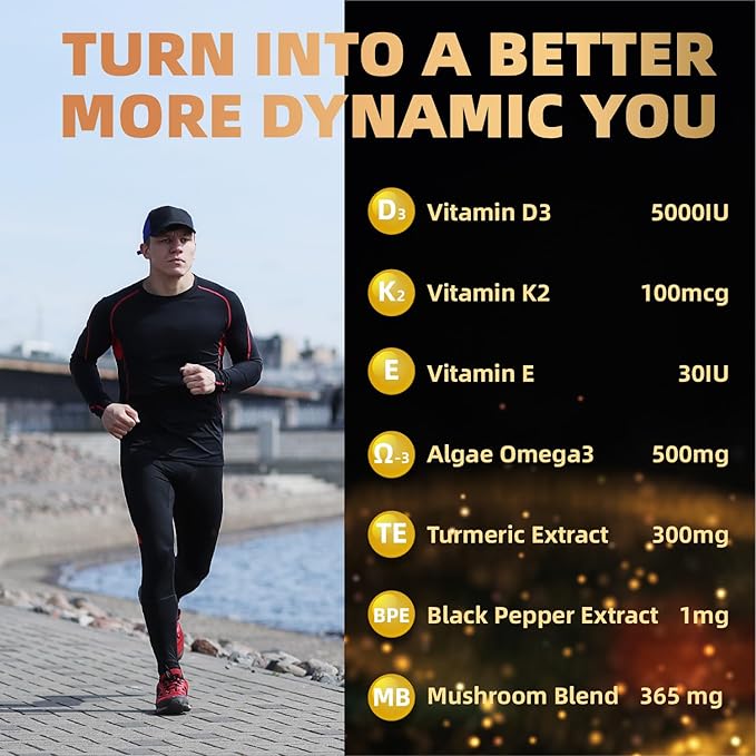 Vitamin D3 5000IU + K2 (MK-7) 100mcg, with 3, Turmeric
