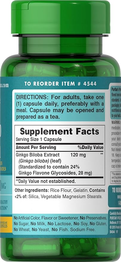 Puritan's Pride Ginkgo Biloba Standardized Extract 120 mg-100 mg-100 Capsules
