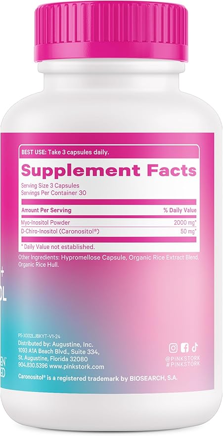 Pink Stork Myo-Inositol & D-Chiro Inositol Supplement - Hormonal Balance for Women - Ovarian Support - 40:1 Ratio - Fertility Supplements for Women - 180 Capsules, 2 Month Supply