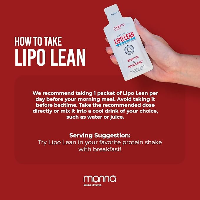 Manna Vitamins Evolved Liposomal Lipo Lean, Thermogenic Metabolism Support, Cravings Management, Weight Loss Support for Women, Men, Liposomal Absorption 3500mg CLA, Carnitine, Green Tea, 30 Packets