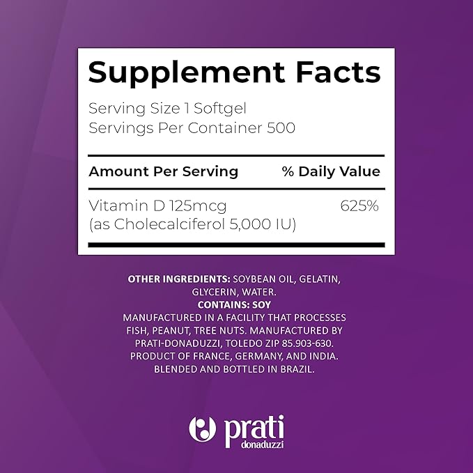Vitamin D3 5,000 IU – 500 Softgels – Supports Defense System, Bone & Muscle Health – Family Size