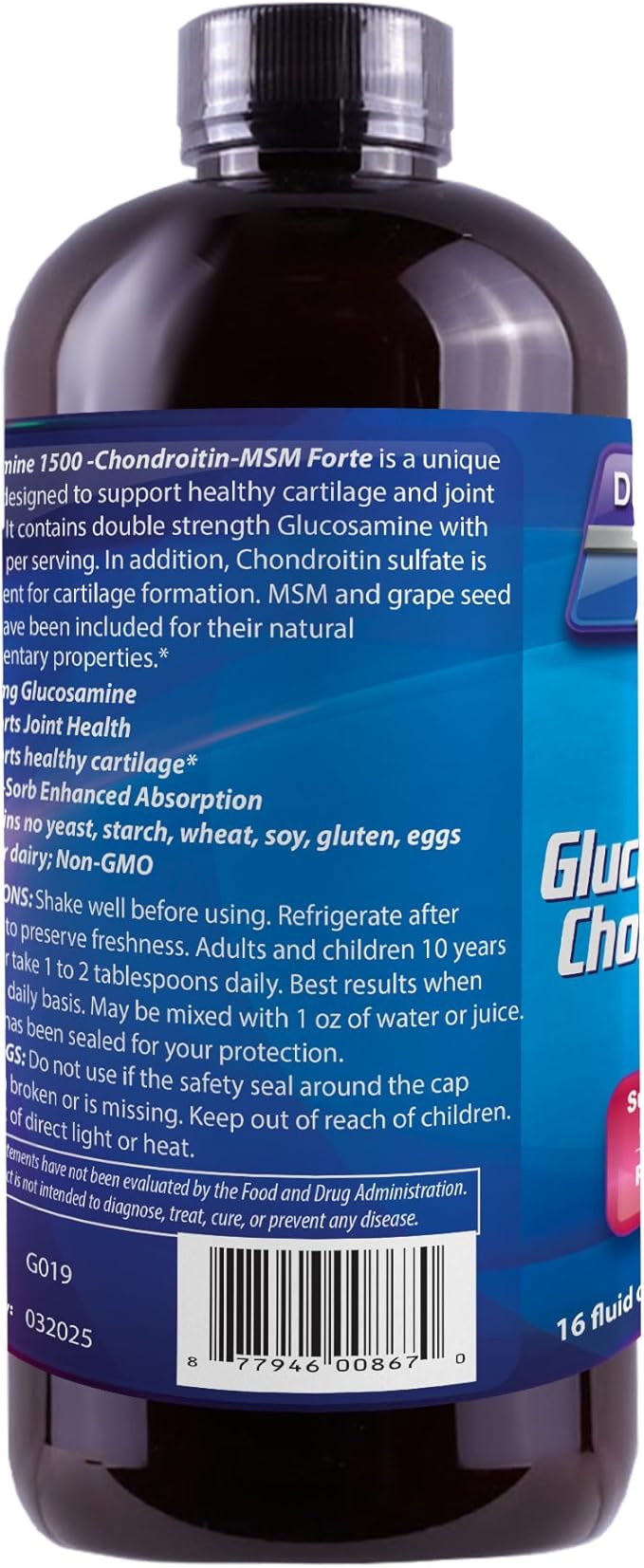 Dr's Advantage Liquid Glucosamine 1500- Chondroitin-MSM 16oz, Brown, DA867