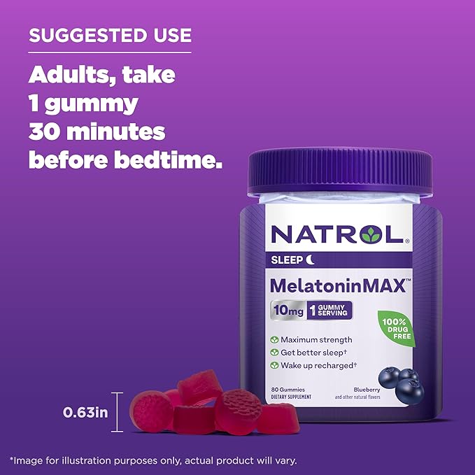 Natrol MelatoninMax Sleep Aid Gummy, 10mg 10mg, 80 80 Blueberry