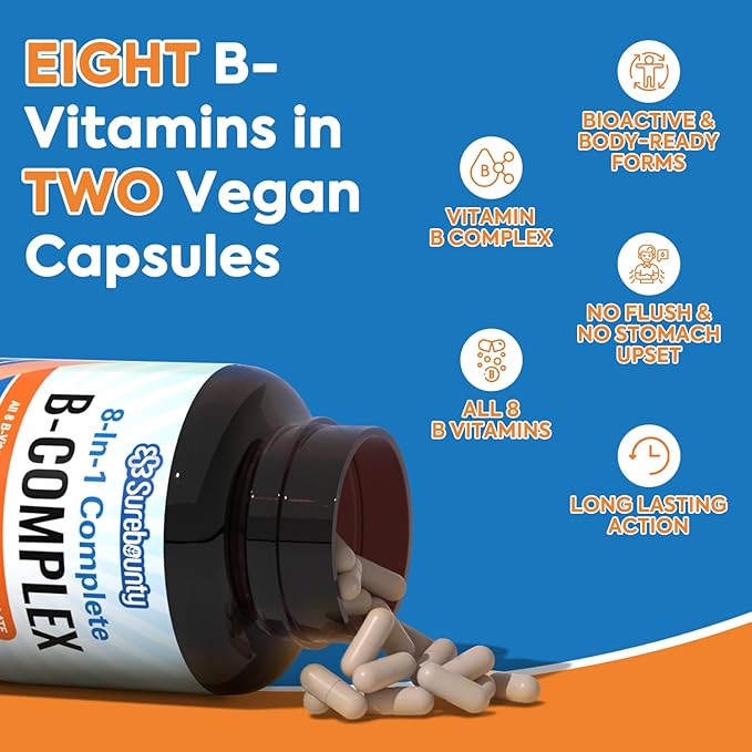 8-in-1 Complete B Complex, All 8 B12, B1, B1, B2, B2, B3, B3, B5, B5, B6, B6, B9, B9, Biotin, 60 Caps