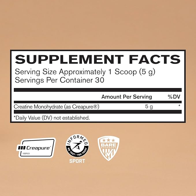 BARE PERFORMANCE NUTRITION, BPN Pure Creatine Monohydrate Powder by Creapure, 5g of Creatine per Serving, Supports Muscle Growth, Unflavored Creatine Powder, 30 Servings