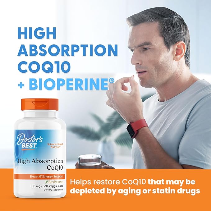 Doctor's Best High Absorption CoQ10 with BioPerine, Gluten Free, Naturally Fermented, Vegan, Heart Health & Energy Production, 100 mg 360 Veggie Caps(Pack of 1)
