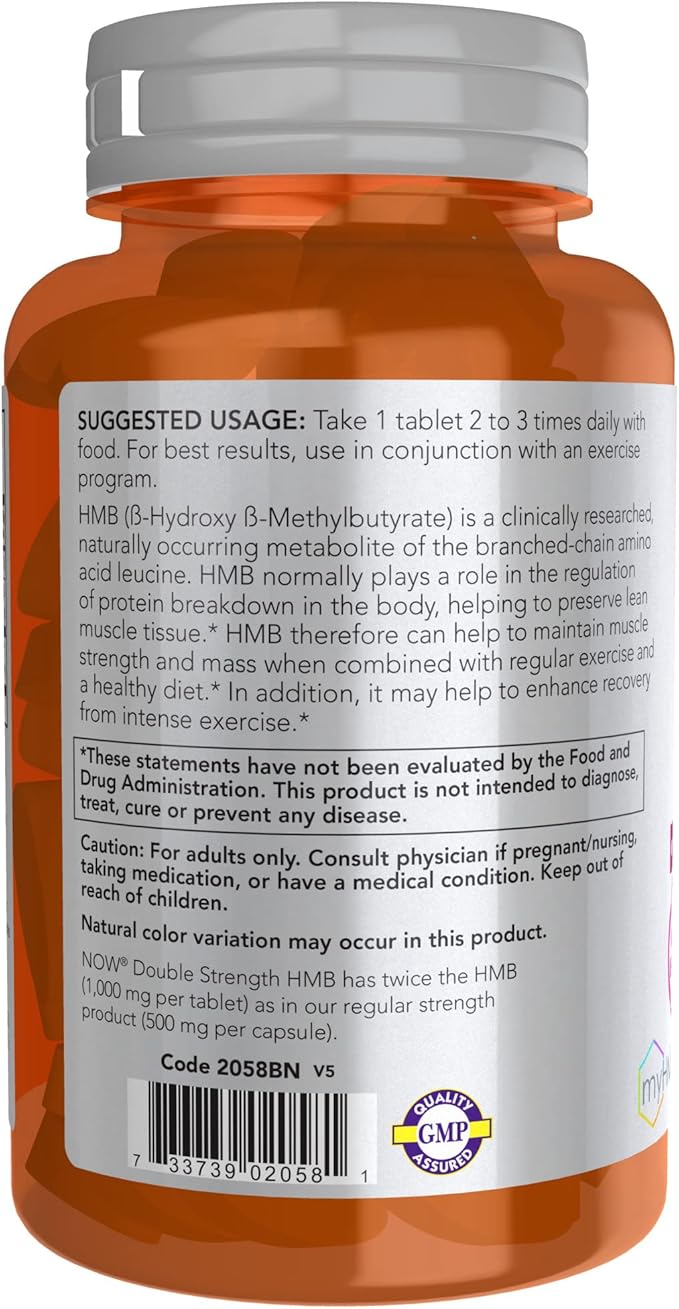 NOW Foods Sports Nutrition, HMB (β-Hydroxy β-Methylbutyrate), Double Strength 1,000 mg, 90 Tablets