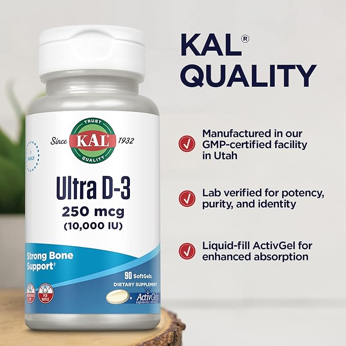 KAL Ultra Vitamin D3 10000 IU (250 mcg), 90 Serv, 90 Softgels