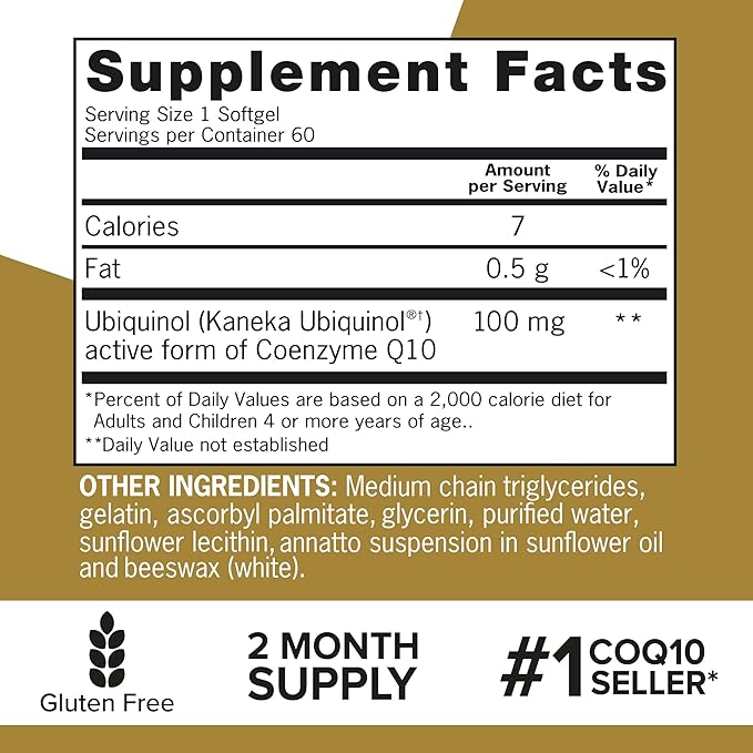 Qunol Ubiquinol CoQ10 100mg Softgels, Ubiquinol Q10, Antioxidant 60 Count