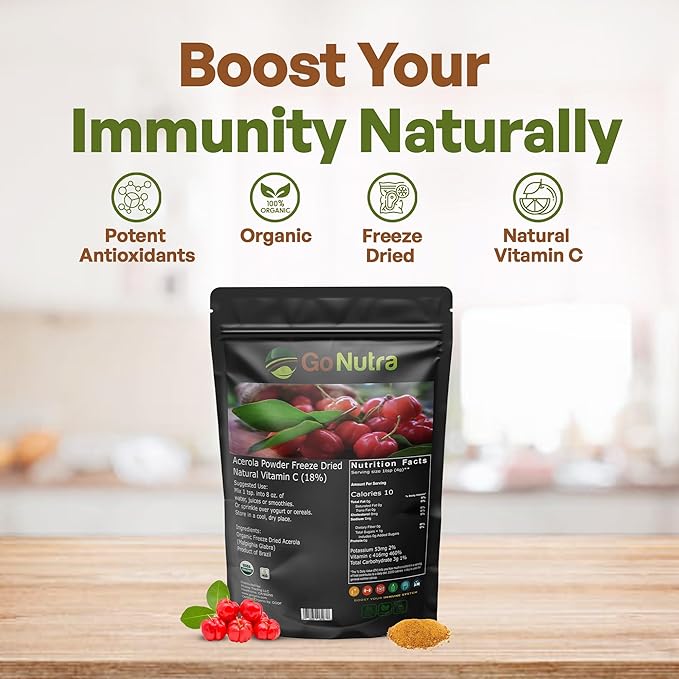 Go Nutra Acerola Powder Organic Freeze 18% Vitamin 8oz