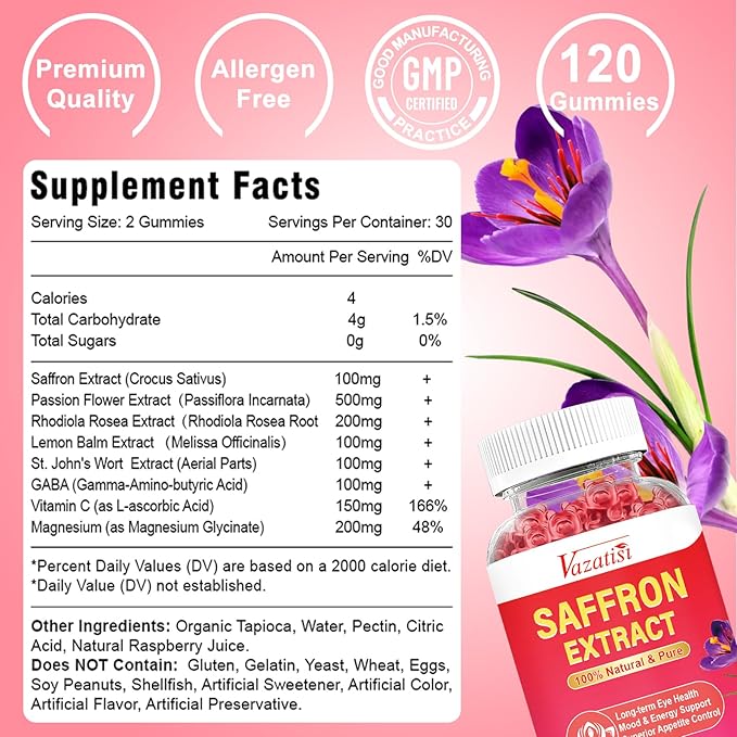 Sugar Free Saffron Gummies, 100 mg 120 Cts