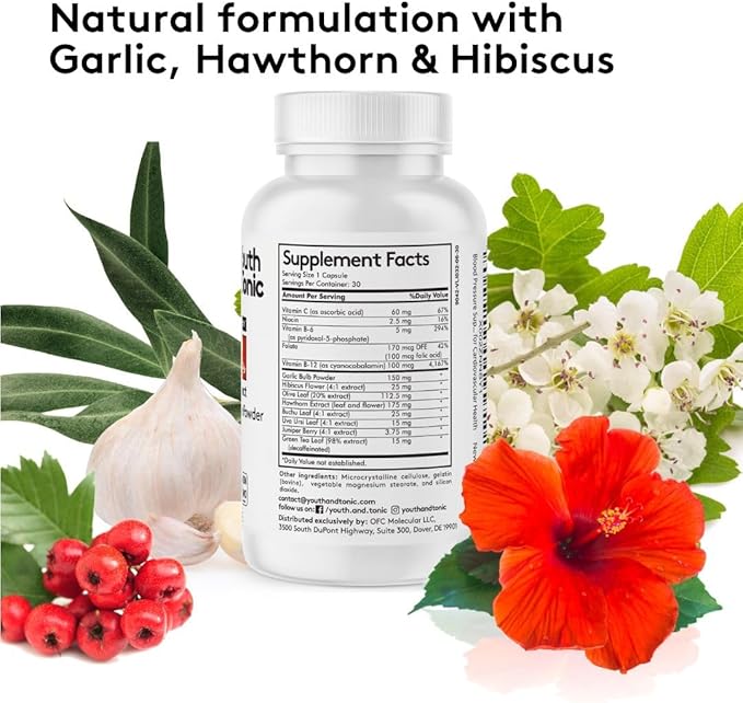 Youth & Tonic Daily Water Weight Away Pills and Blood Pressure Support Supplements/Natural Diuretics for Water Retention & BP Capsules to Maintain a Good Circulatory Health / 60 CPS for Women & Men