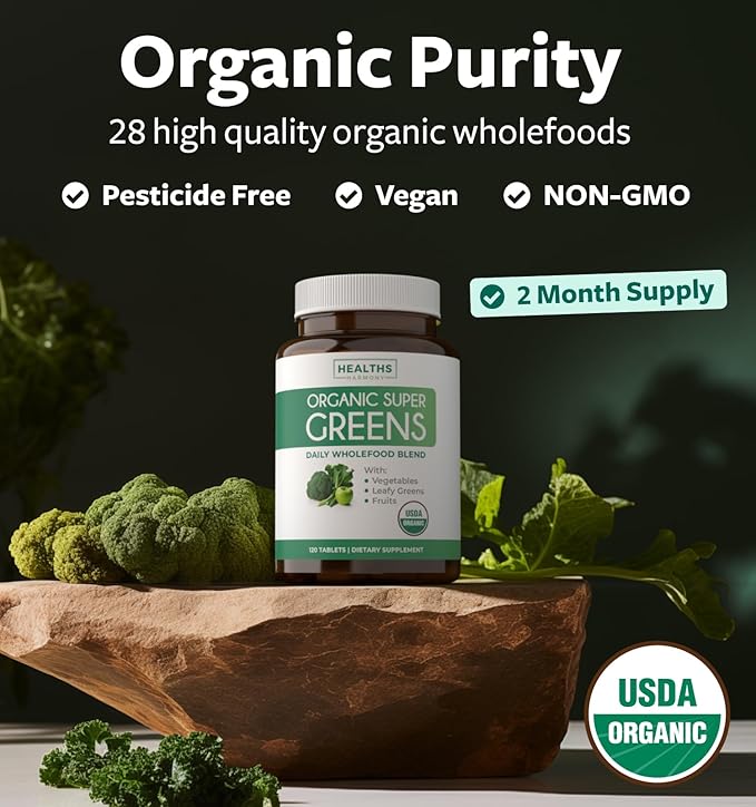 USDA Organic Greens Powder (120 Tablets) 28 Fruits